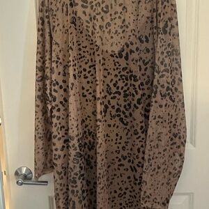 Leopard Print Long Sleeve Sheer Dress